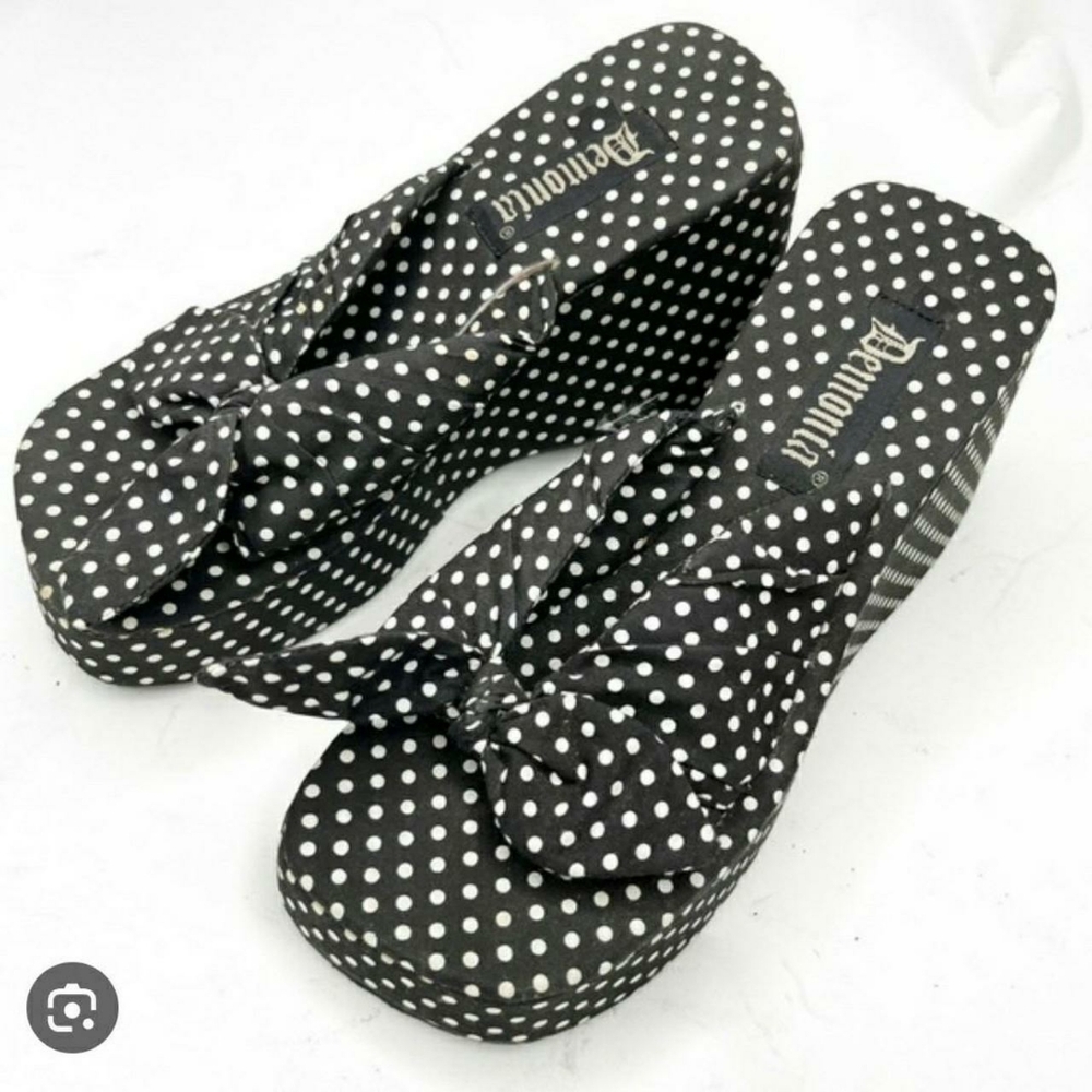 Demonia Black and White Polka Dot Platform Sandals